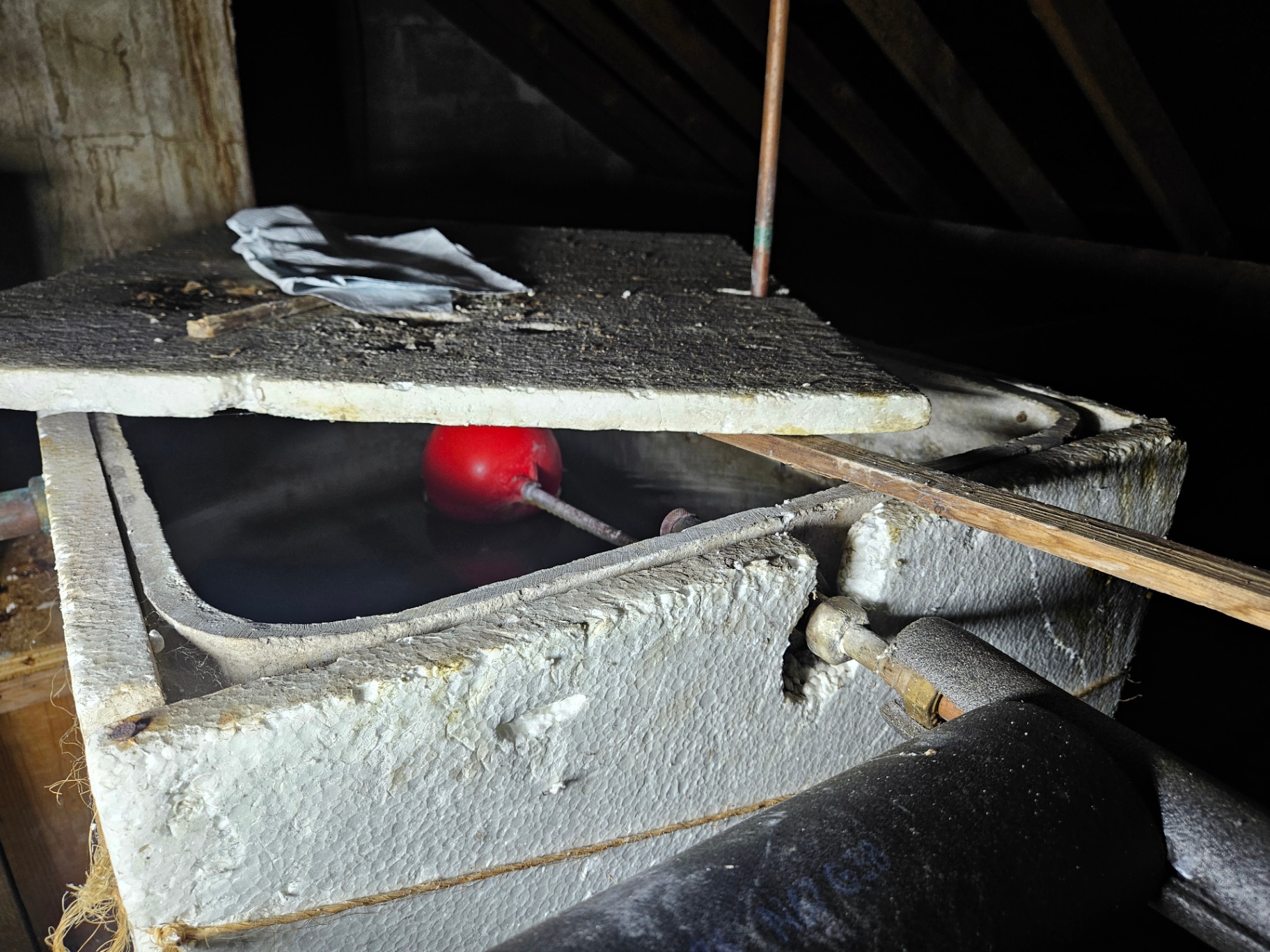 Water tank insulation photographed during an Elements asbestos survey
