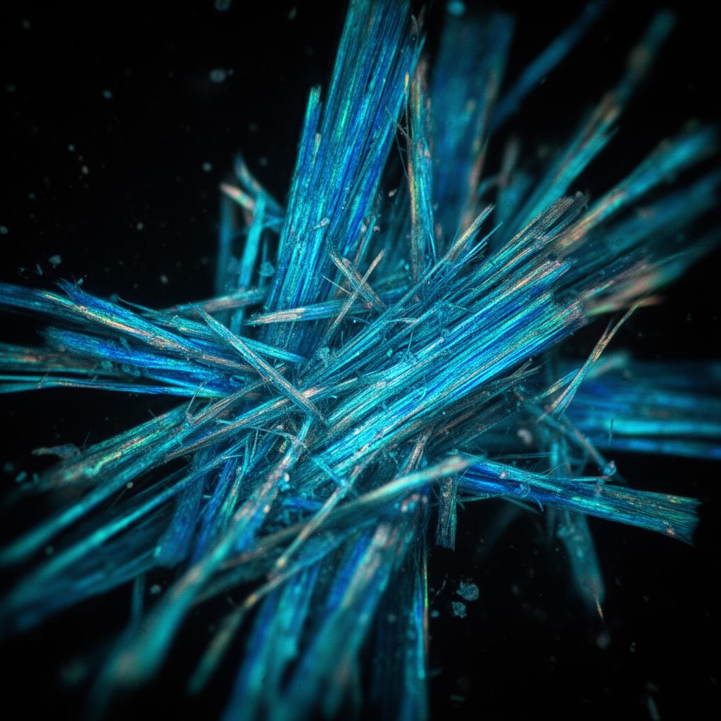 Microscopy view of chrysotile asbestos fibres in polarised light